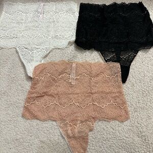 Lot of 3 Pairs of Victoria’s Secret High Waisted Lacie Thong Panties,M,New